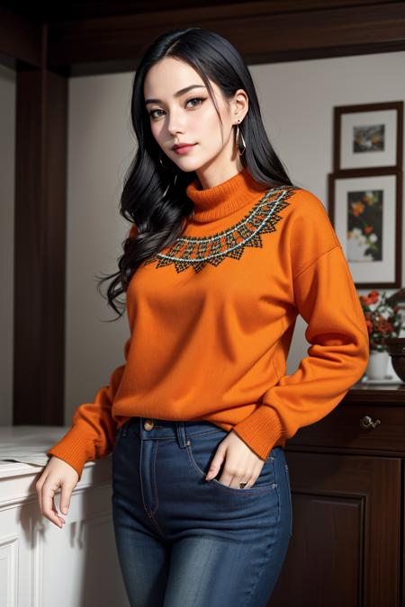 03133-12689868-((Masterpiece, best quality,edgQuality)), smug,smirk,standing,posing for a picture_edgPO, a woman wearing an orange sweater and.png